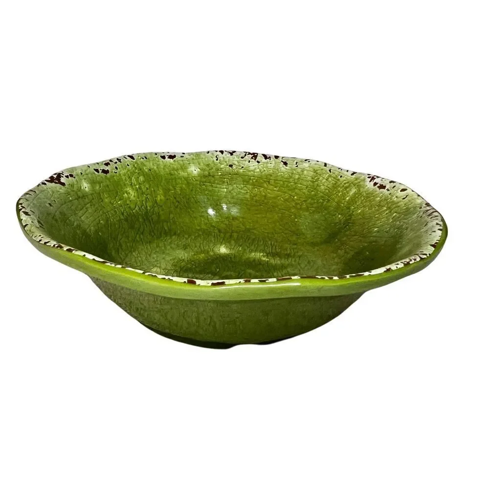 NWT Pier 1 Carmelo Melamine Green & Orange Crackle Set of 2 Bowls